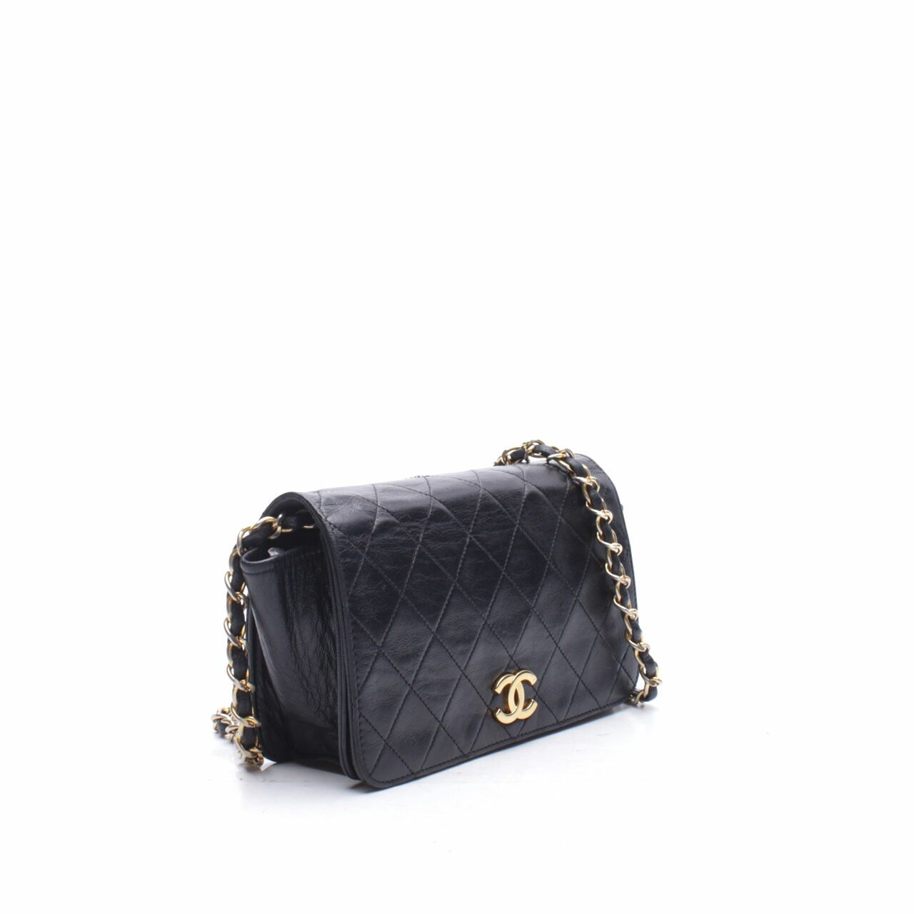 Chanel Vintage Mini Full Flap Black Lambskin Shoulder Bag