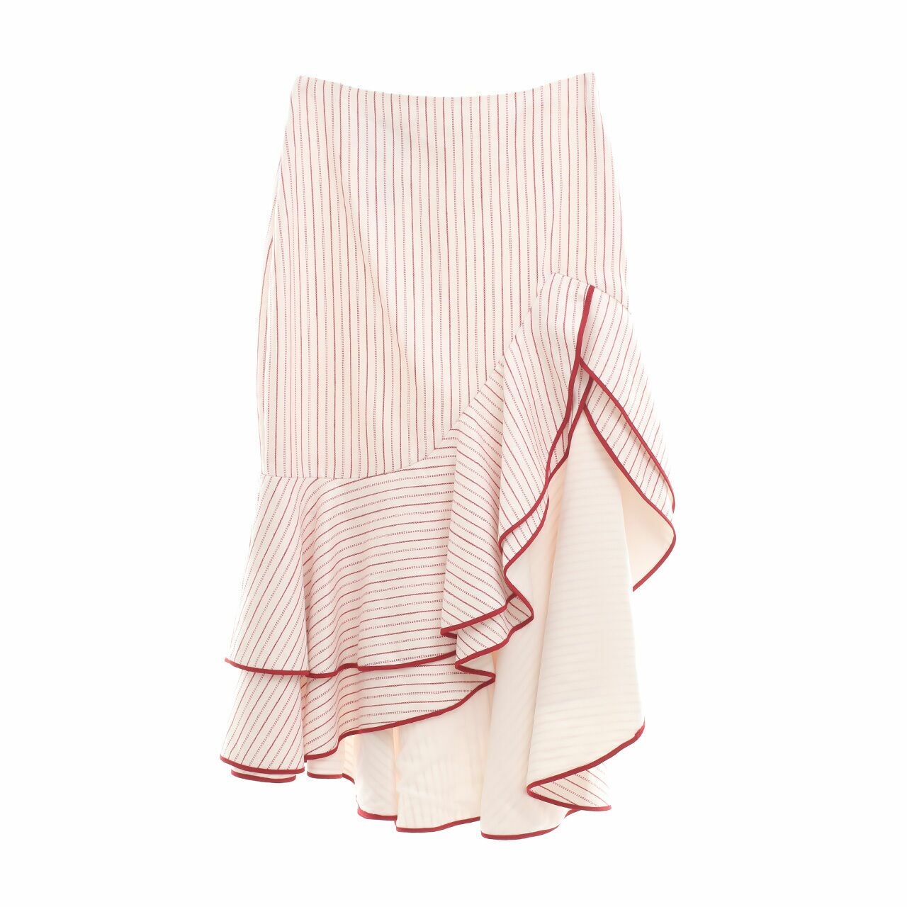 Alexis Red & White Stripes Ruffle Maxi Skirt