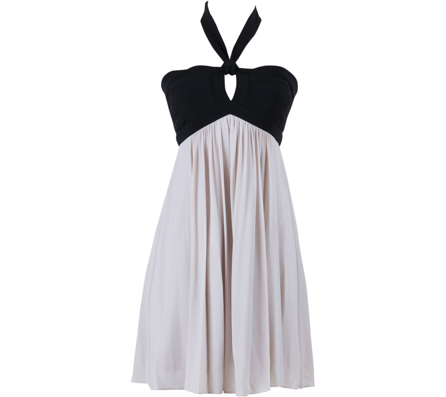 BCBG Cream And Black Flare Sleeveless Mini Dress