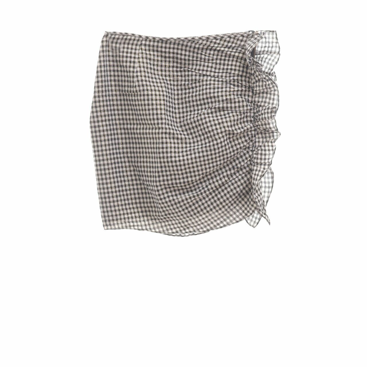 Day and Night Black White Metallic Checkered Mini Skirt
