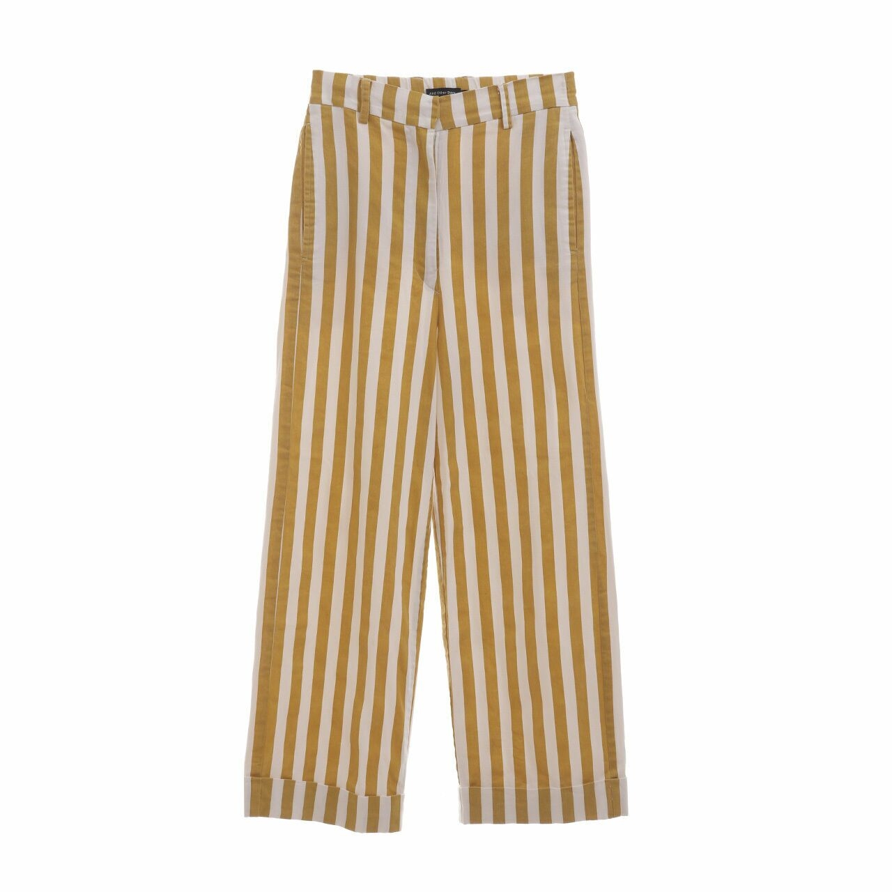& Other Days White & Mustard Stripes Long Pants 