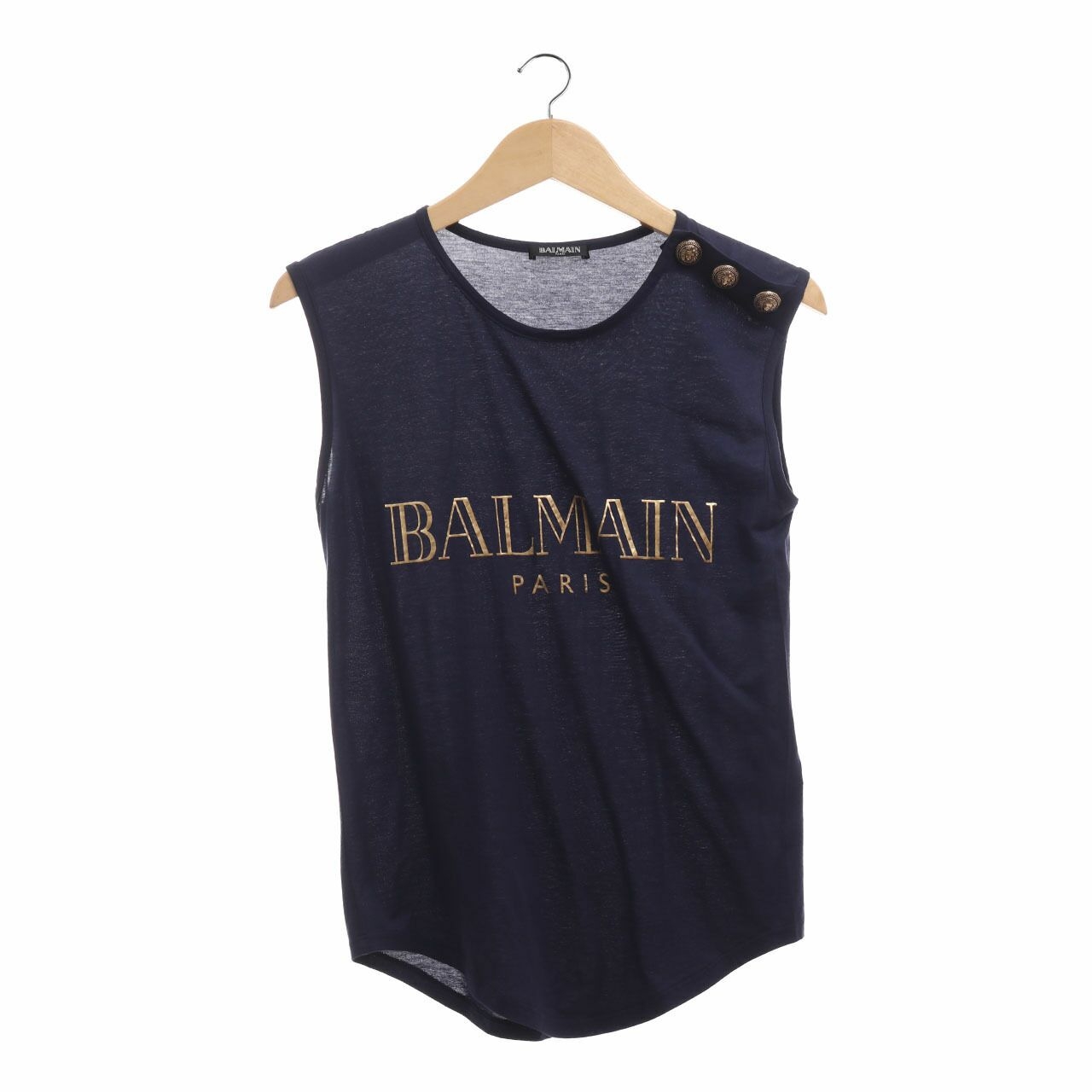 Balmain Blue Gold Iconic Logo Sleeveless