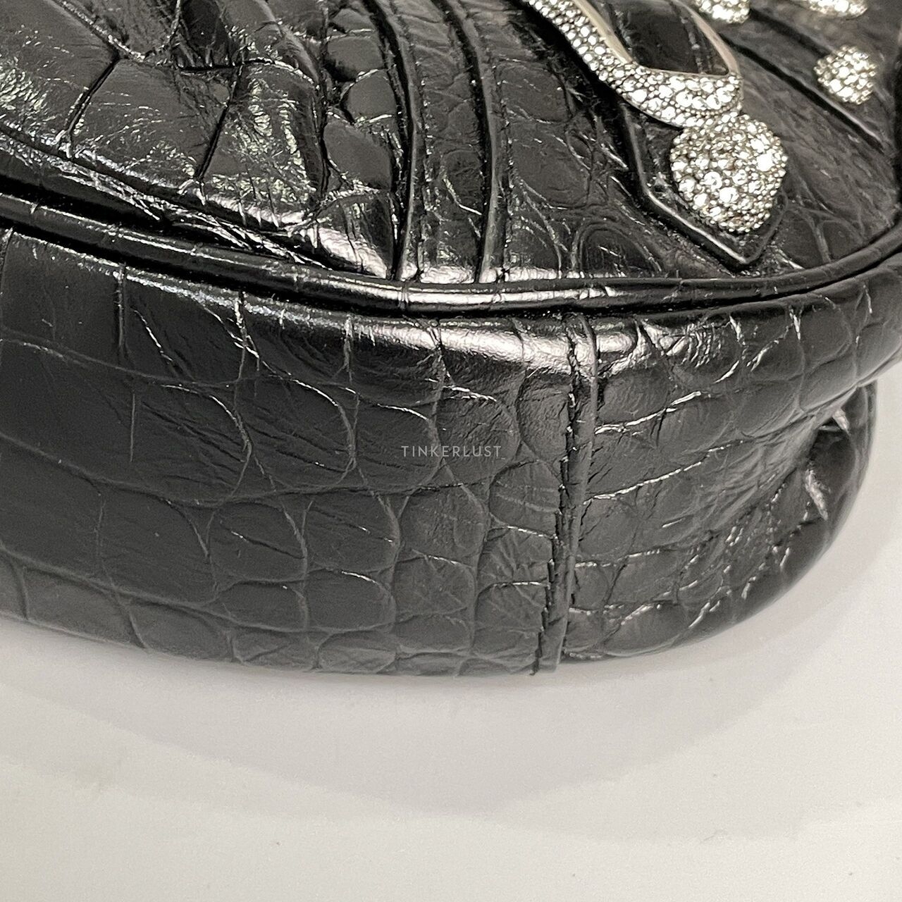 Balenciaga Le Cagole Croco XS Black Rhinestone Shoulder Bag 