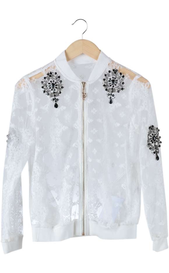 White Lace Beaded Jacket