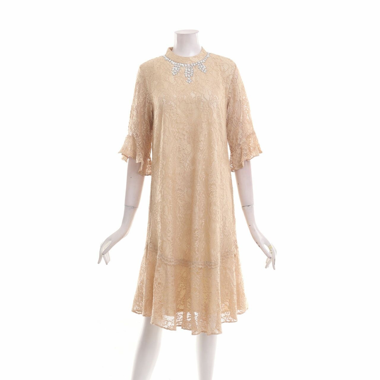 Caroline Kosasih Light Brown Glitter Lace Midi Dress