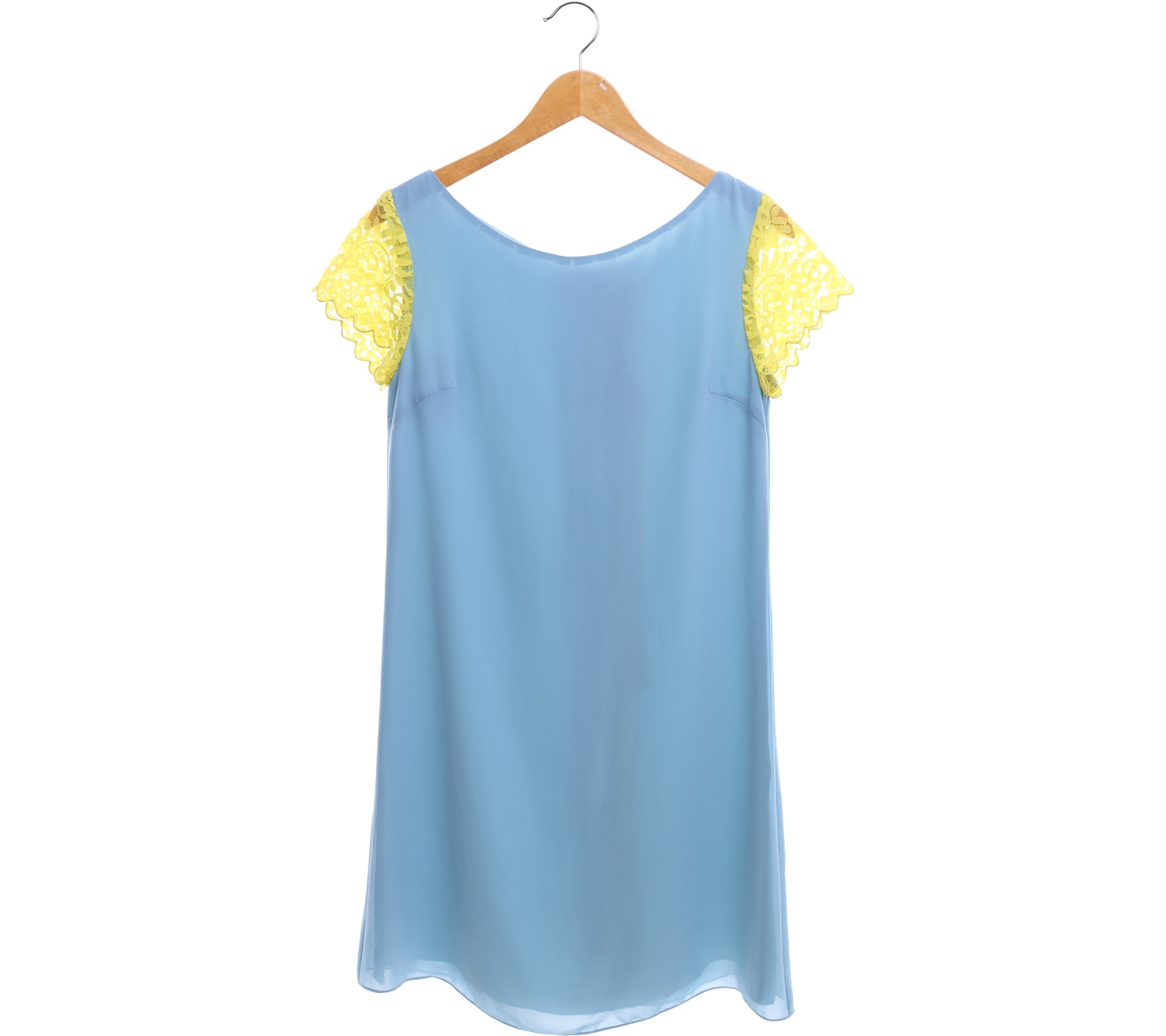 Shandy Aulia Collections Sky Blue Shirtdress Sleeve Lace Mini Dress