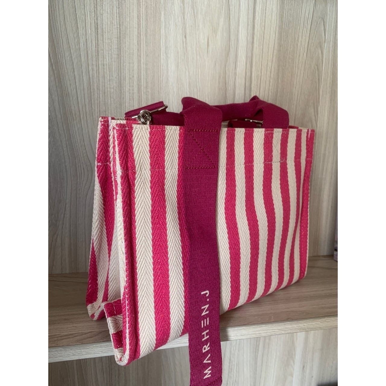 marhen j Pink & White Stripes Sling Bag