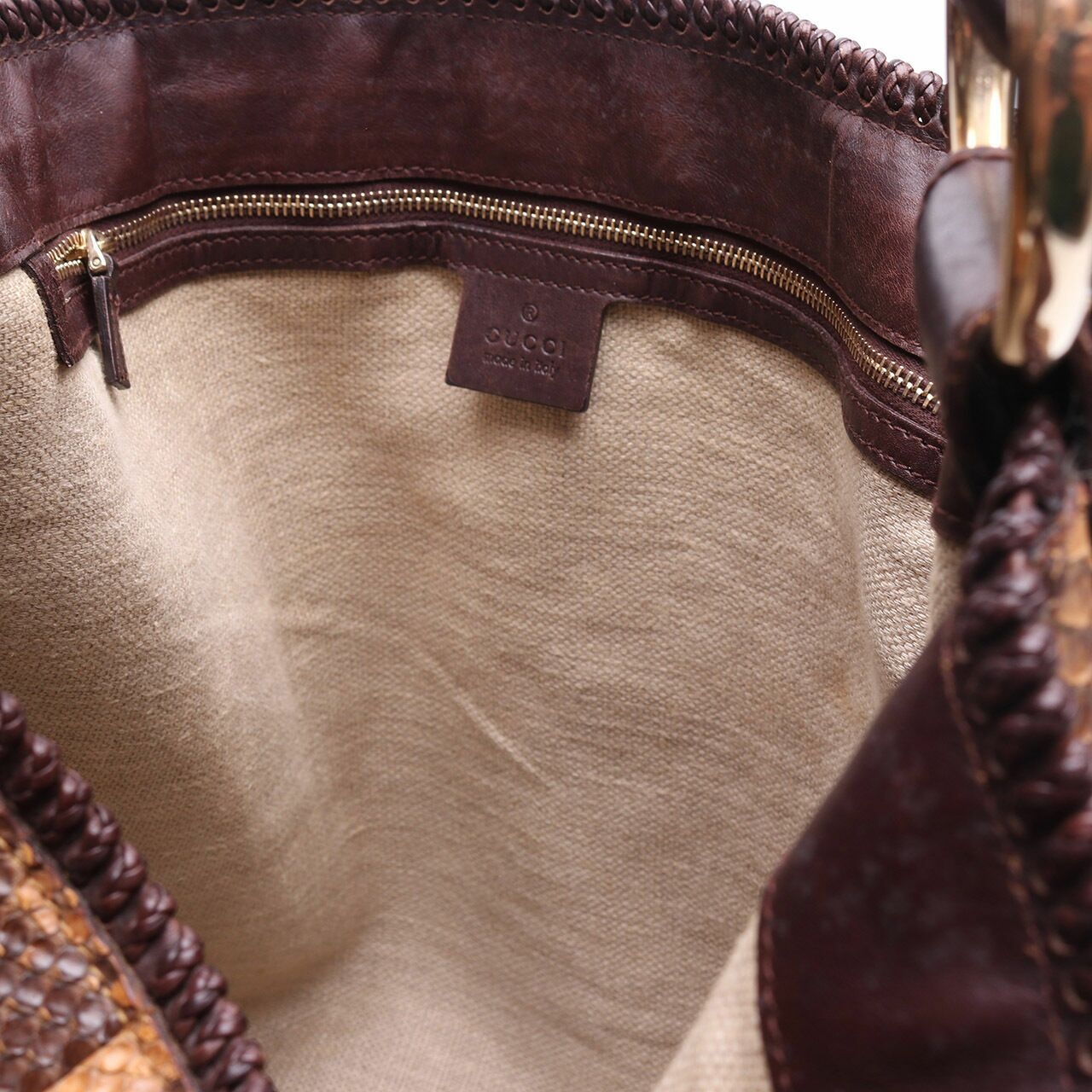 Gucci Horsebit Hobo Python Bamboo Brown Hand Bag