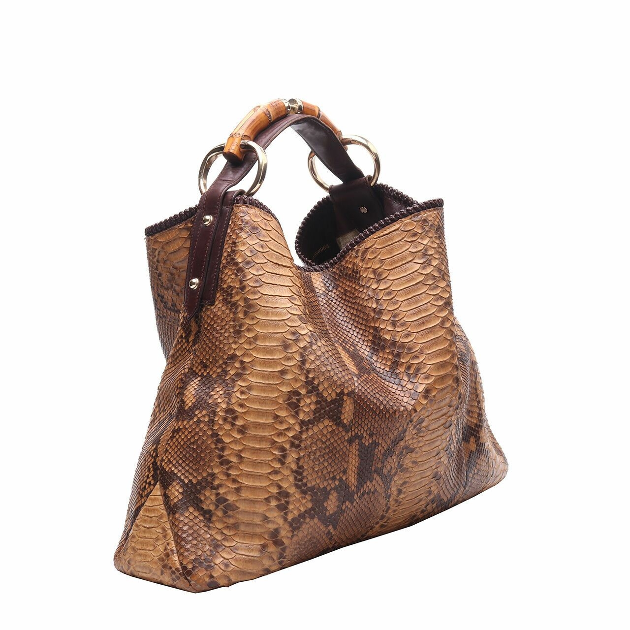 Gucci Horsebit Hobo Python Bamboo Brown Hand Bag
