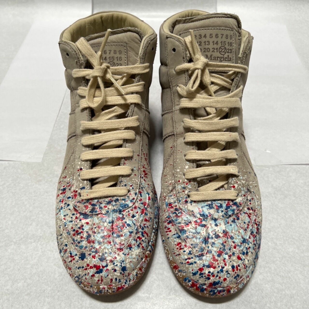 Maison Margiela Grey & Multicolor Paint Drop High-Top Sneakers