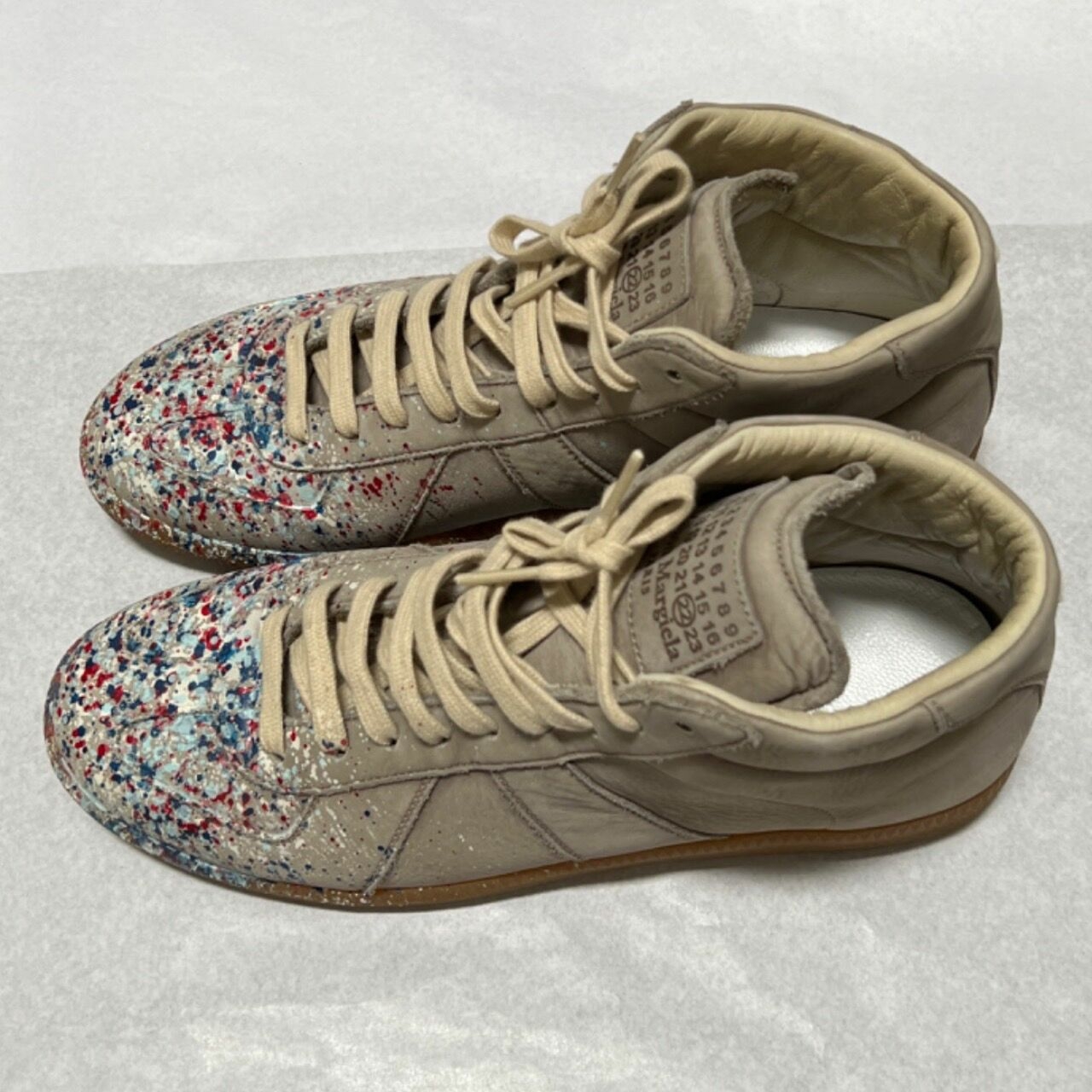 Maison Margiela Grey & Multicolor Paint Drop High-Top Sneakers
