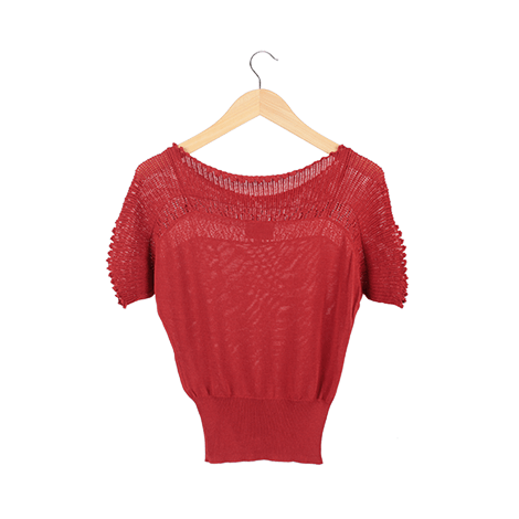 Red Knit Short Sleeve Blouse