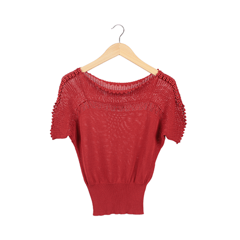 Red Knit Short Sleeve Blouse