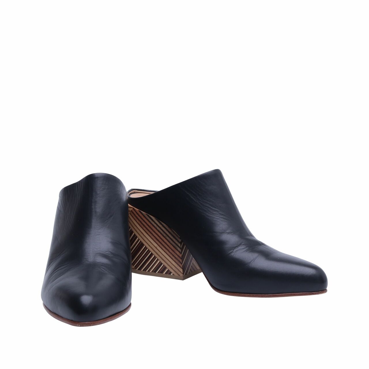 gabriela hearst Black 'Pravato' Geometric Print Heel Leather Mules Heels