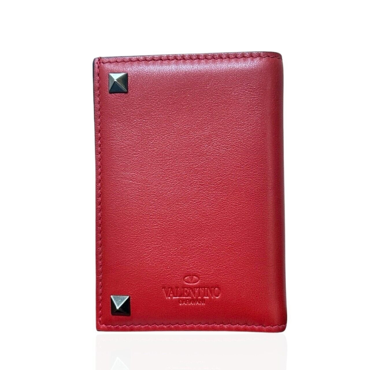 Valentino Red Leather Studs Bifold Wallet