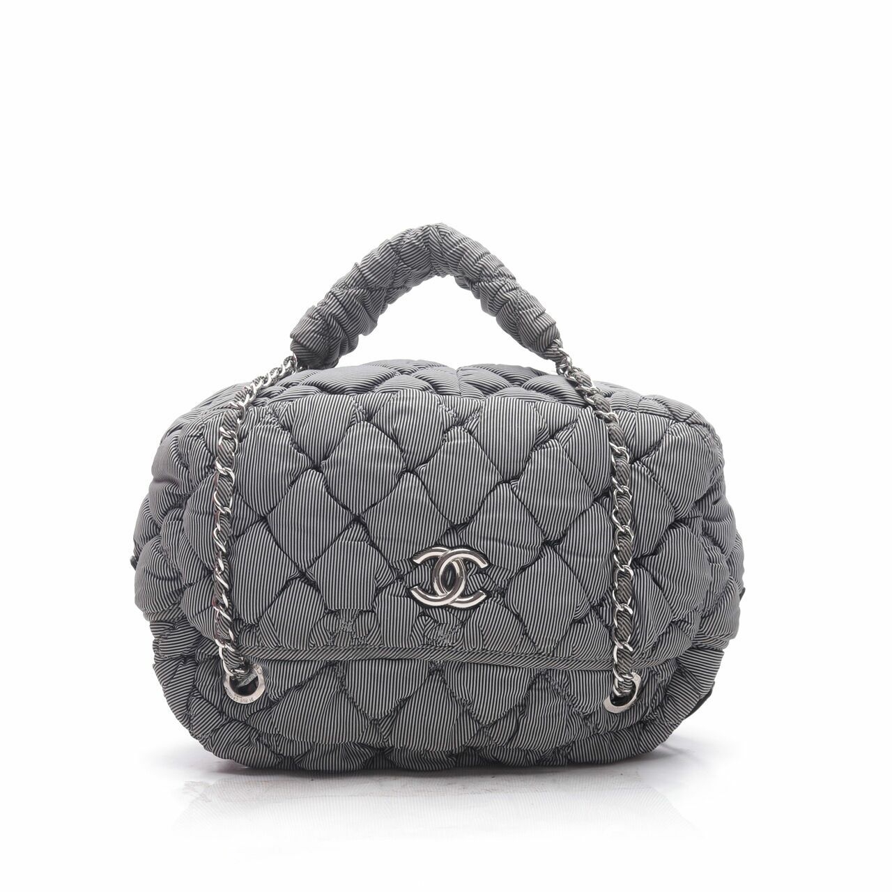  Chanel Black Grey Stripes Shoulder Bag