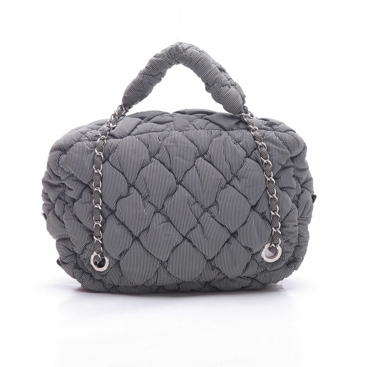  Chanel Black Grey Stripes Shoulder Bag