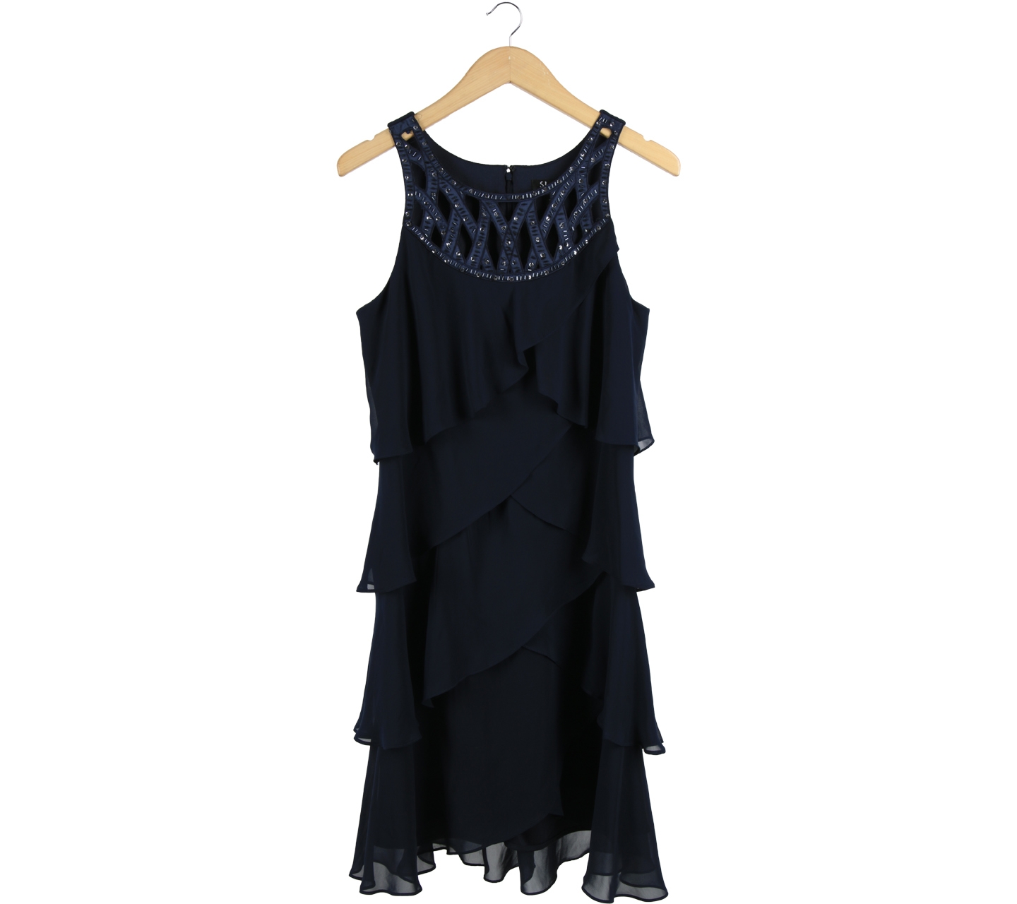 S.L Fashions Dark Blue Ruffle Midi Dress