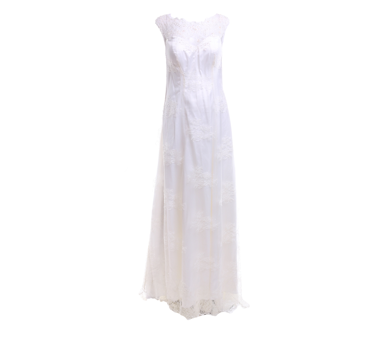 Maison Camalia White Lace with Beads Long Dress