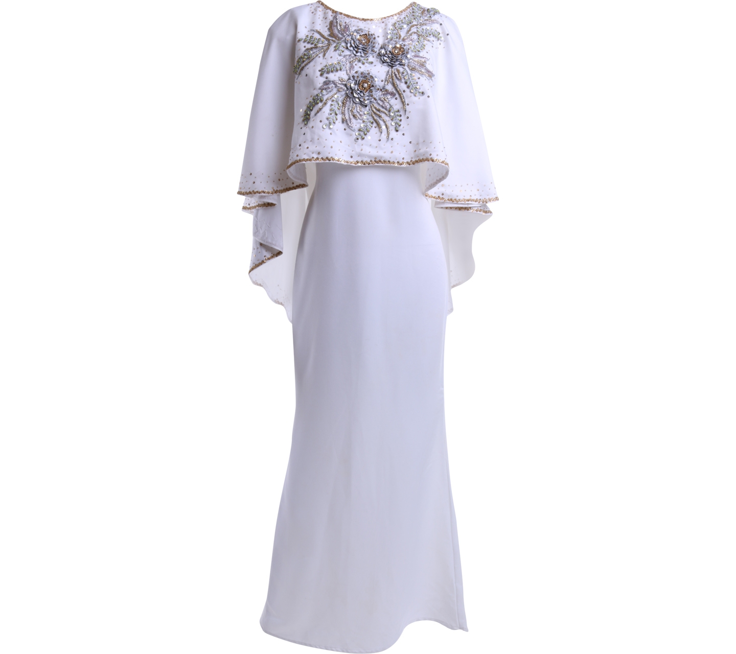 LAHZARA White Beads Floral Long Dress