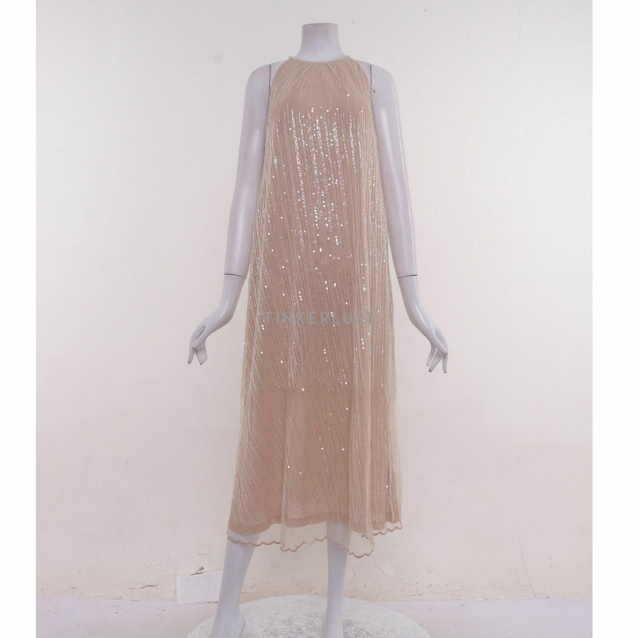Private Collection Beige Sequin Midi Dress